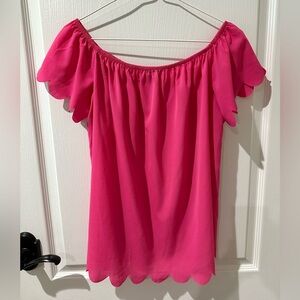 Shein Pink Scalloped Short Sleeve Blouse